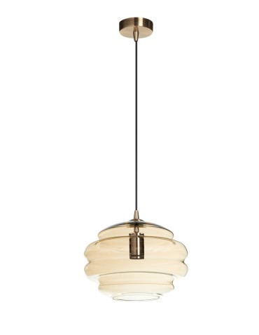 MDC Lampa wisząca MEL bursztynowy klosz, mosiądz antyczny Ø30cm 1xE27 579894306
