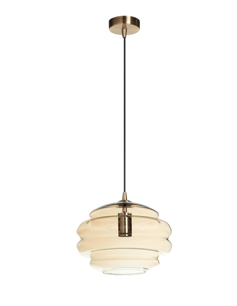 MDC Lampa wisząca MEL bursztynowy klosz, mosiądz antyczny Ø30cm 1xE27 579894306