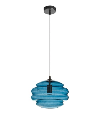 MDC Lampa wisząca MEL niebieski klosz, czarny Ø30cm 1xE27 579899006