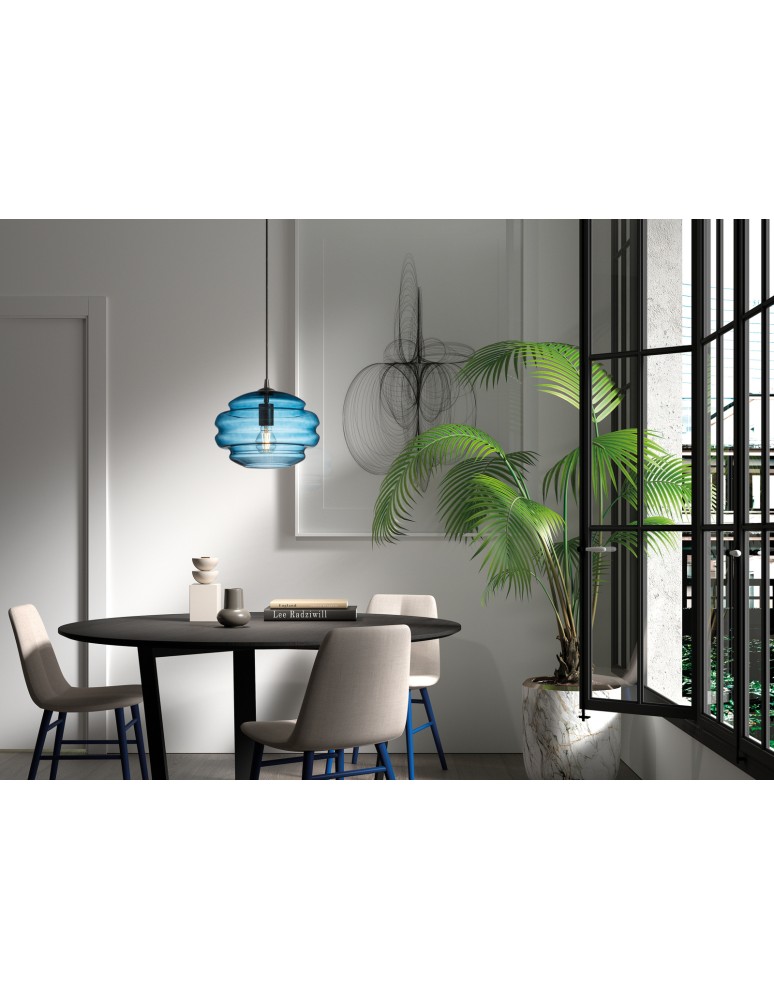 MDC Lampa wisząca MEL niebieski klosz, czarny Ø30cm 1xE27 579899006