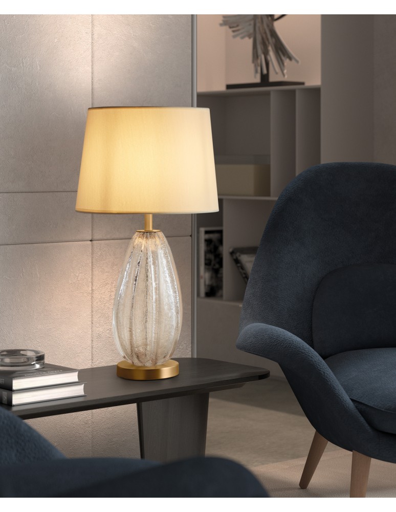 MDC Lampa stołowa BUBLE mosiądz antyczny czerwony, szkło 1xE27 abażur kremowy 580254504