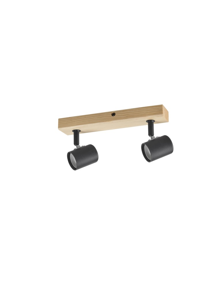 MDC Lampa sufitowa ETNIA R2 czarny mat 2xE27, naturalne drewno sosnowe 450029101