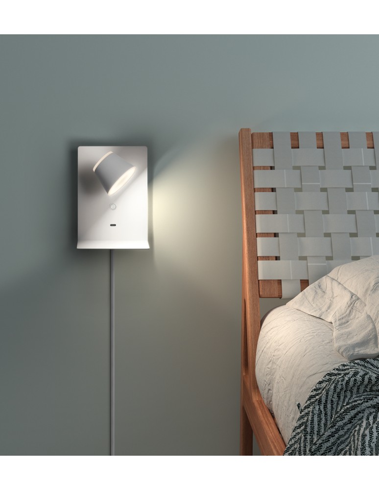 MDC Lampa ścienna LIBIA biały 5W 3000K USB C, z przewodem z wtyczką 577648102