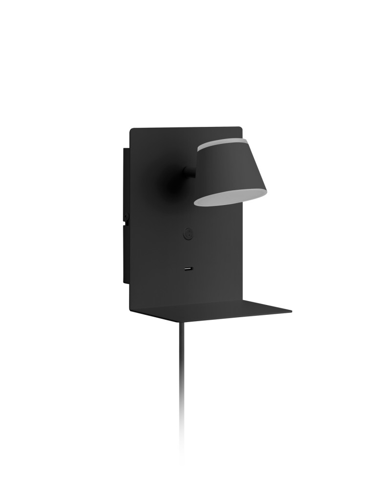 MDC Lampa ścienna LIBIA czarny 5W 3000K USB C, z przewodem z wtyczką 577649102