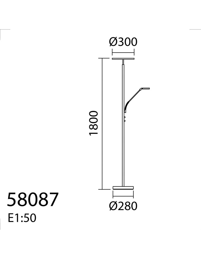 MDC Lampa podłogowa VEGA chrom matowy 40W+5W 3000K ściemniacz z włącznikiem 580873502