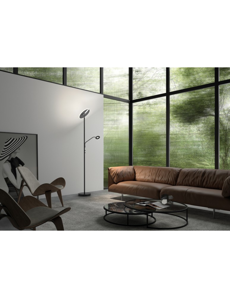 MDC Lampa podłogowa VEGA czarny 40W+5W 3000K ściemniacz z włącznikiem 580879102