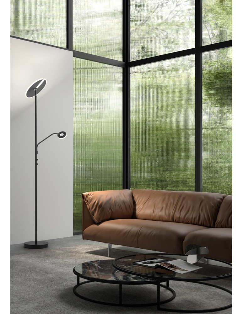 MDC Lampa podłogowa VEGA czarny 40W+5W 3000K ściemniacz z włącznikiem 580879102