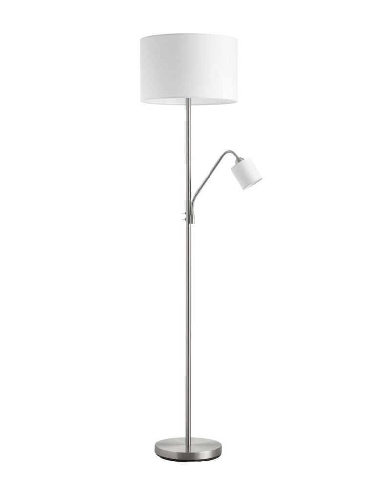 MDC Lampa podłogowa SAM chrom matowy E27+E14 abażur biały 580893504