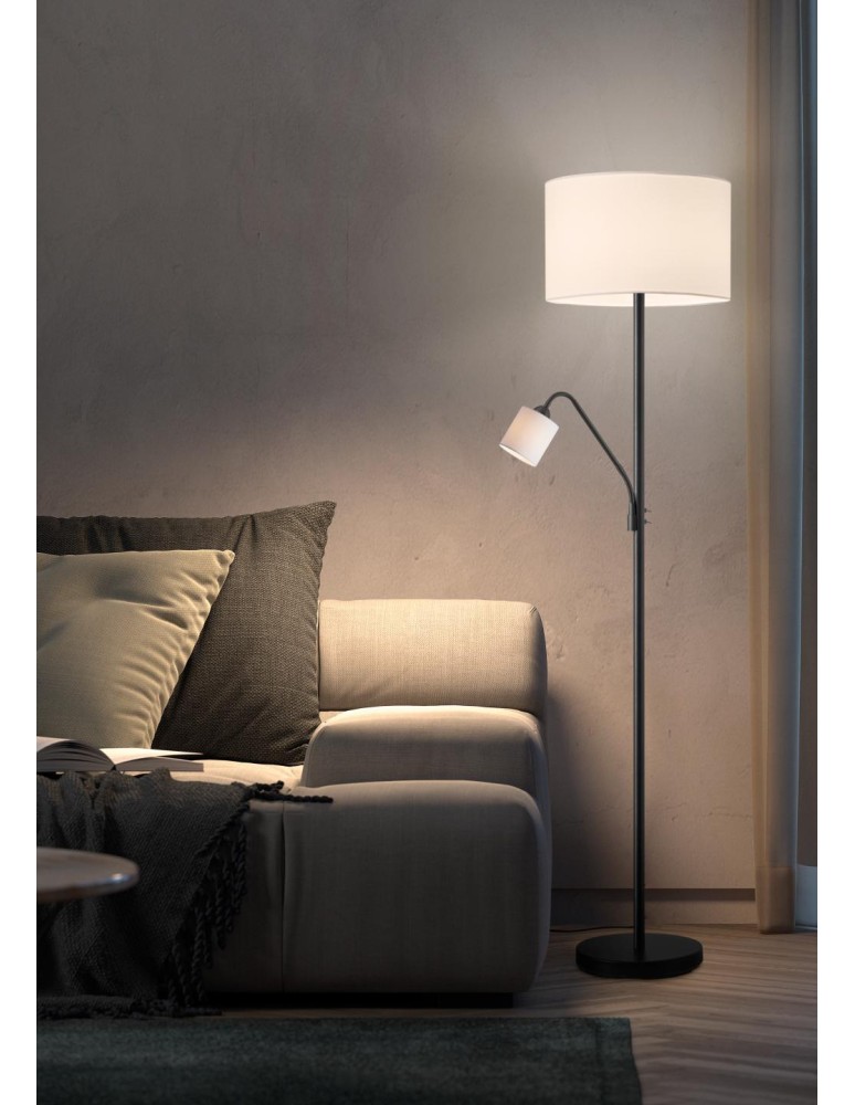 MDC Lampa podłogowa SAM czarny E27+E14 abażur biały 580899104