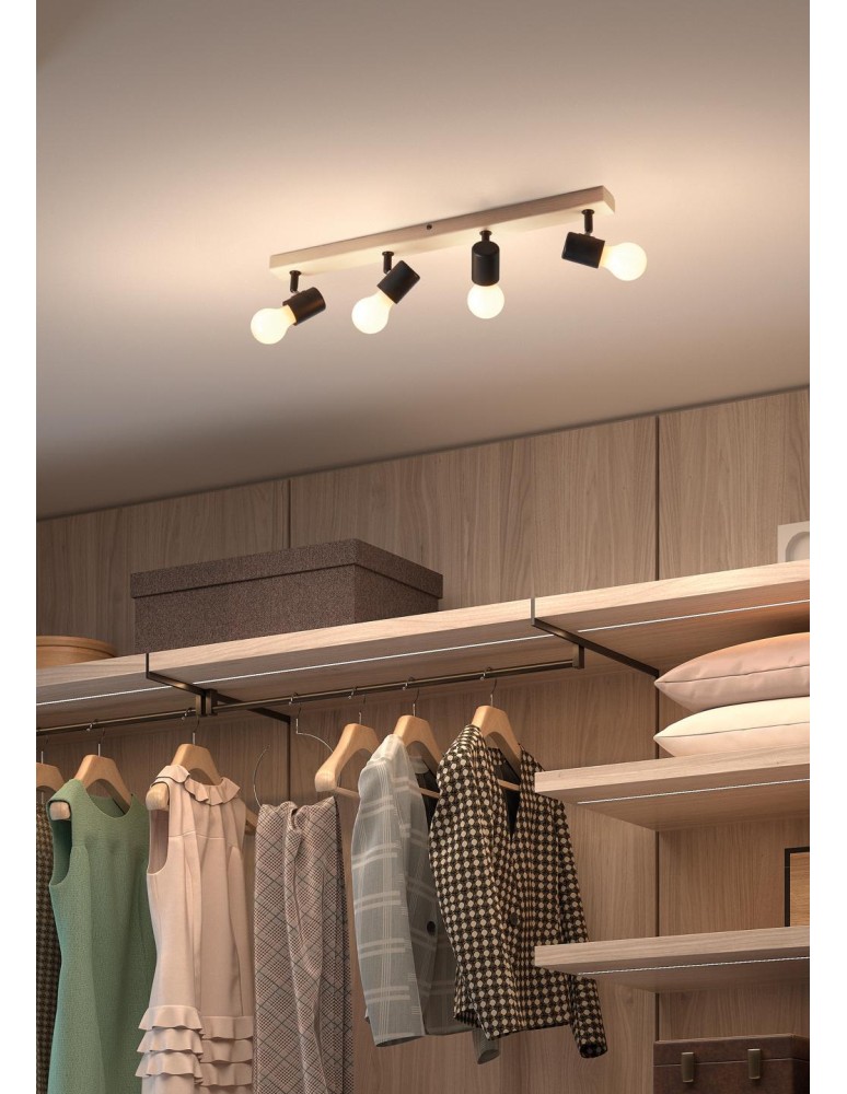 MDC Lampa sufitowa ETNIA R4 biały mat 4xE27, naturalne drewno sosnowe 450048101