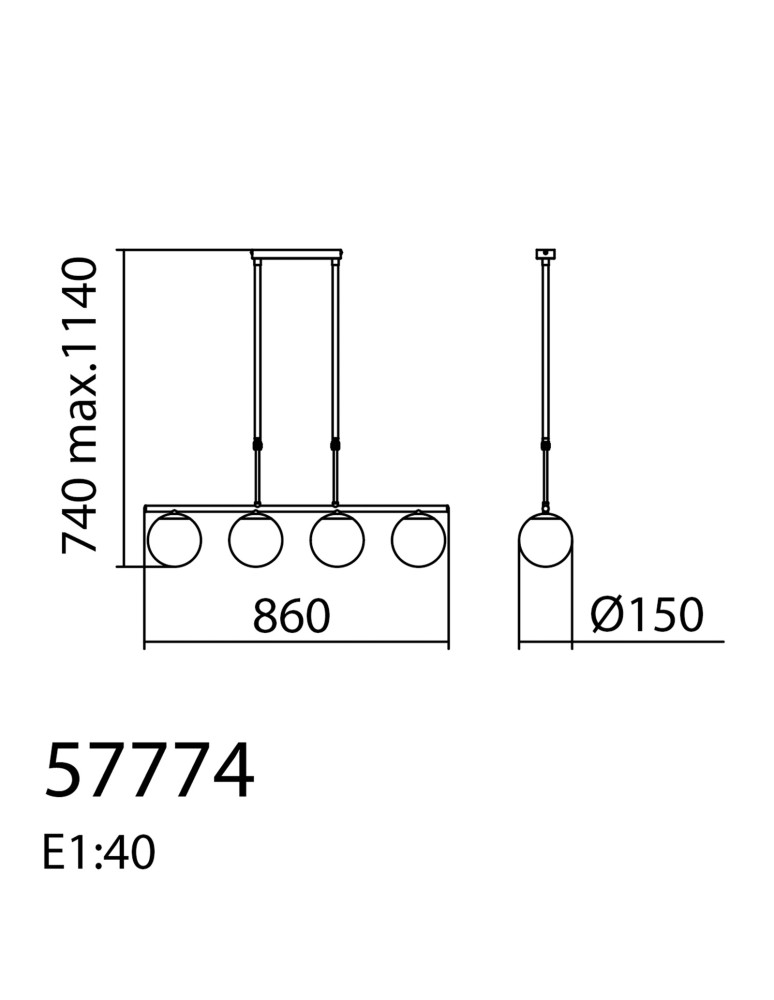 MDC Lampa wisząca RONDA mosiądz mat 4xE27 śr. klosza 15cm 577746101
