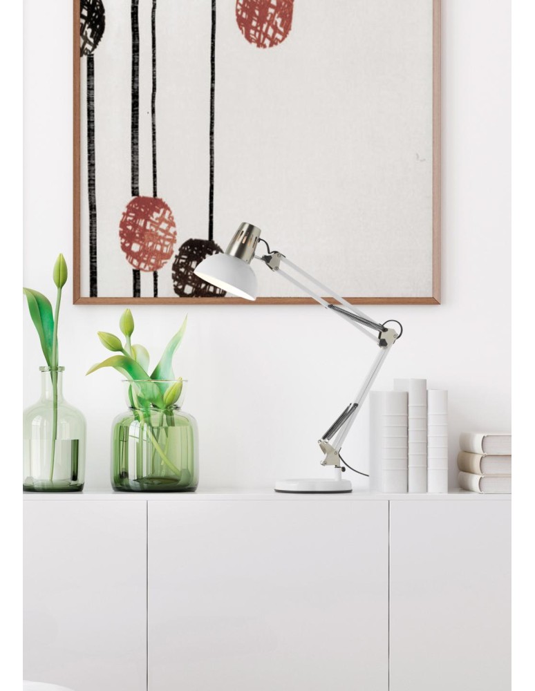 MDC Lampa stołowa ARTIC biały mat, chrom matowy 1xE27 w zestawie uchwyt do blatu 577938101