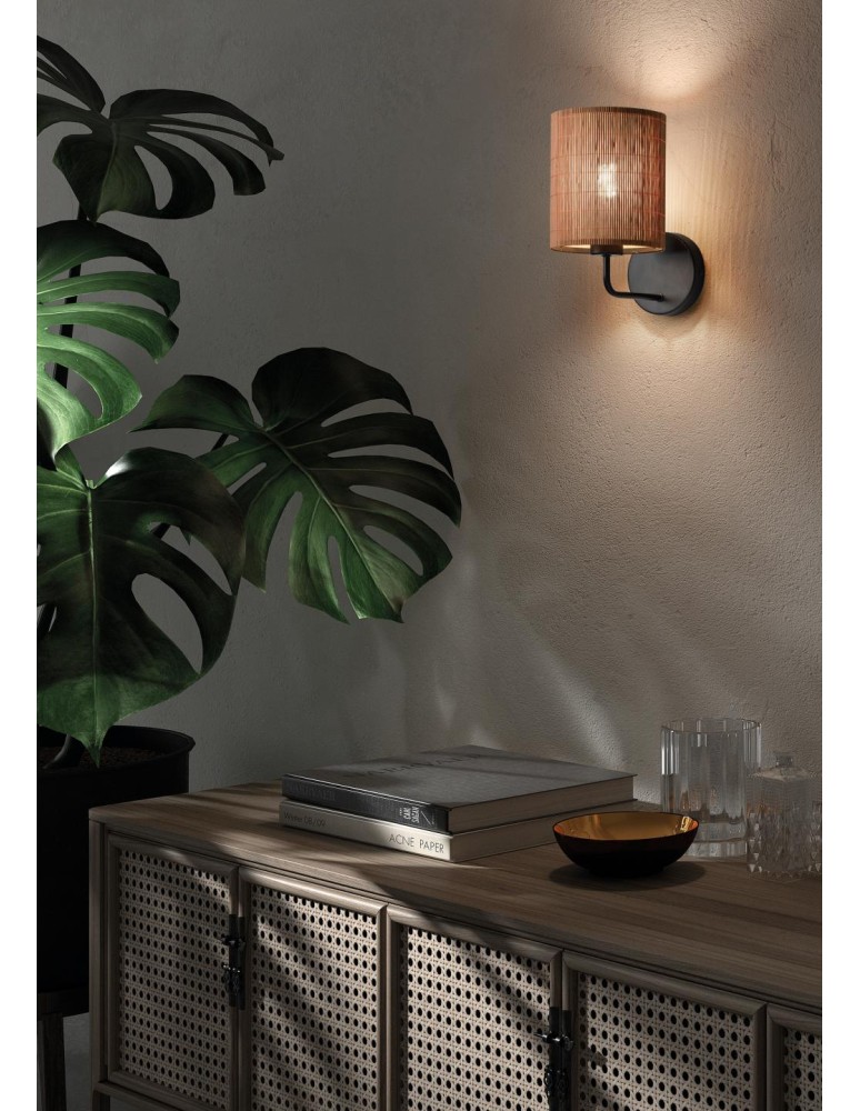 MDC Lampa ścienna RAIL czarny 1xE27 abażur z naturalnego bambusu 589115504