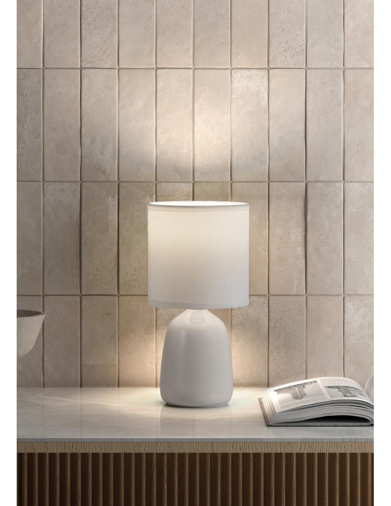 MDC Lampa stołowa BISBAL biały E14 ceramiczna, abażur biały 588888104