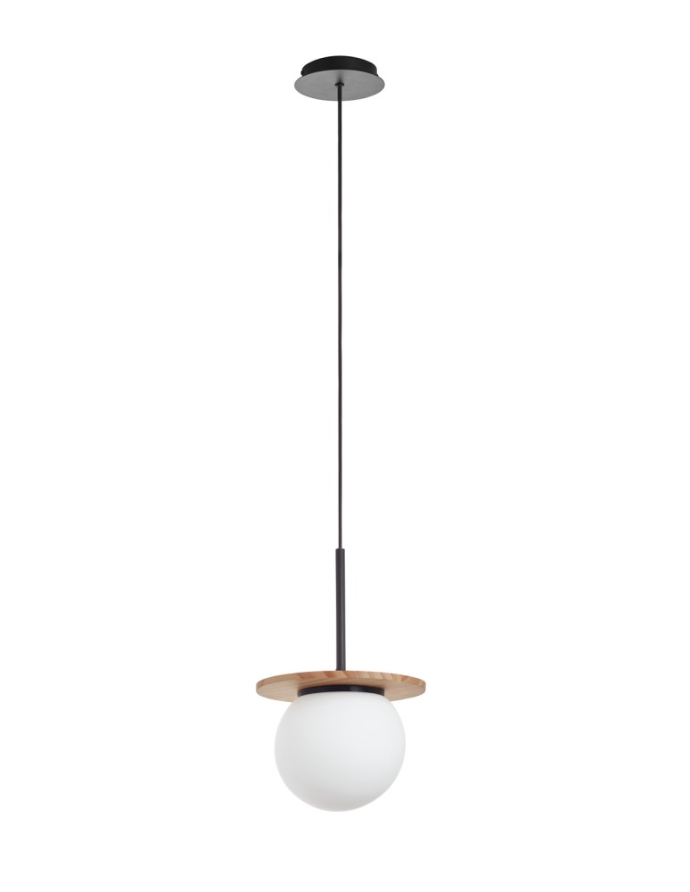 MDC Lampa wisząca łazienkowa FLOC drewno naturalne, czarny mat Ø17 E27 IP44 450329103