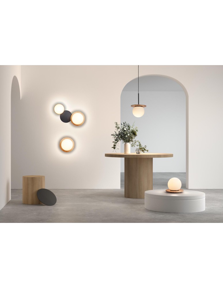 MDC Lampa wisząca łazienkowa FLOC drewno naturalne, czarny mat Ø17 E27 IP44 450329103