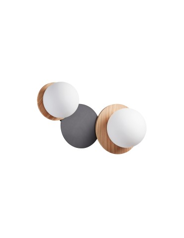 MDC Lampa ścienna łazienkowa FLOC DUO PLUS M drewno naturalne, czarny mat Ø17+Ø15 2xE27 450339103