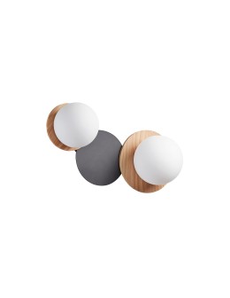 MDC Lampa ścienna łazienkowa FLOC DUO PLUS M drewno naturalne, czarny mat Ø17+Ø15 2xE27 450339103