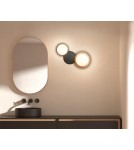 MDC Lampa ścienna łazienkowa FLOC DUO PLUS M drewno naturalne, czarny mat Ø17+Ø15 2xE27 450339103