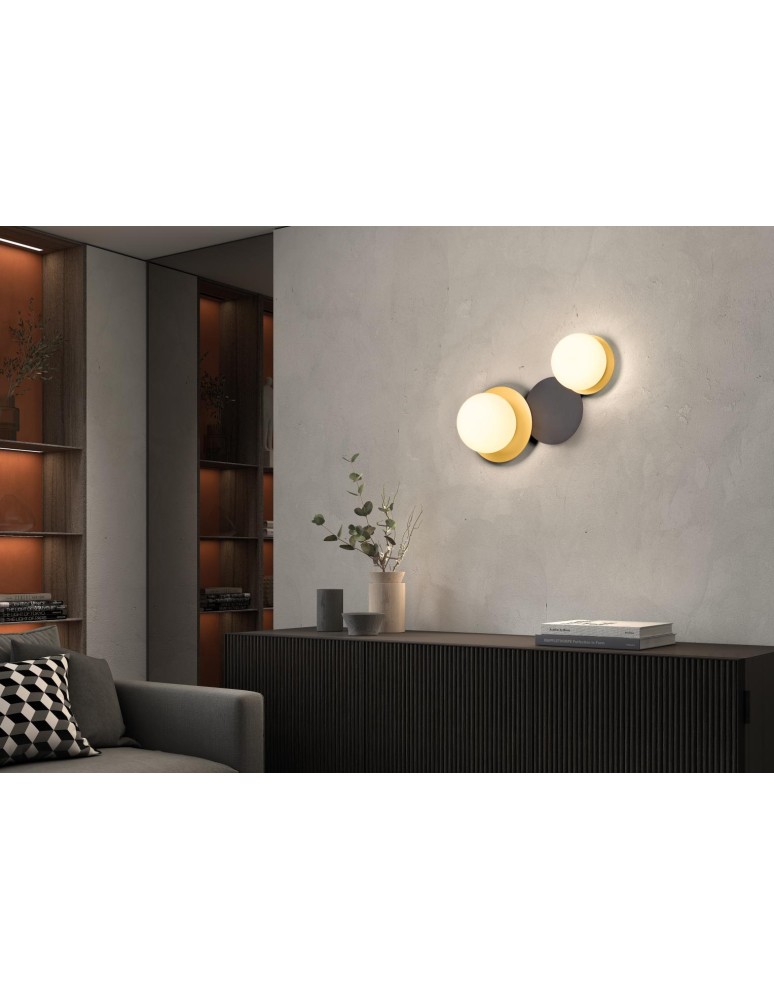 MDC Lampa ścienna łazienkowa FLOC DUO PLUS M Ø17 E27 mosiądz mat Ø15 E27 mosiądz mat+czarny mat IP44 580656103