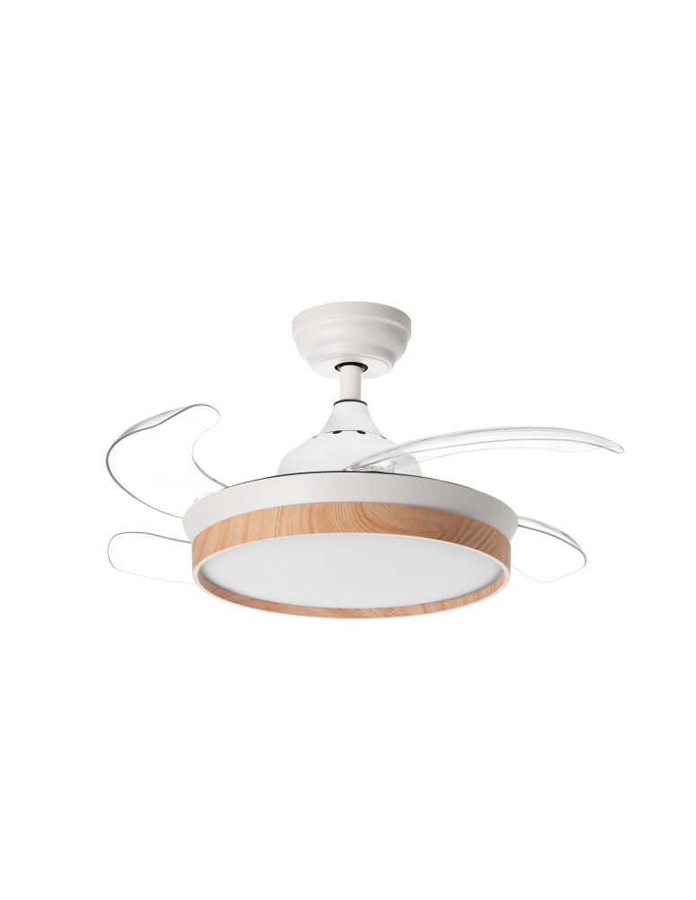 MDC Wentylator BLANES XS biały, drewno Ø91 DC 22W LED 24W CCT zmienna barwa, pilot 588658709