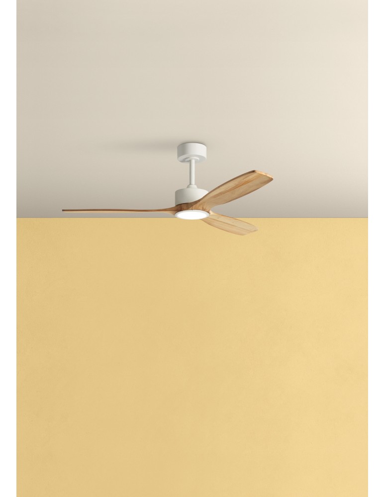 MDC Wentylator SANTORINI XL biały, drewno naturalne Ø132 DC 35W LED 24W CCT zmienna barwa 589698709
