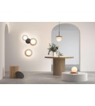 MDC Lampa stołowa FLOC czarny mat, drewniany naturalny Ø17 1xE27 szkło mlecznobiałe 450309103
