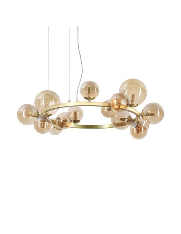 Ideal Lux Lampa Wisząca PERLAGE SP14 AMBRA Bursztynowy/Mosiądz 322797
