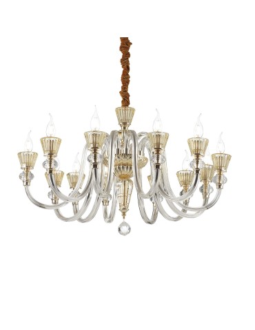 Ideal Lux Lampa Wisząca STRAUSS SP12 Złoty/Bursztynowy 140612