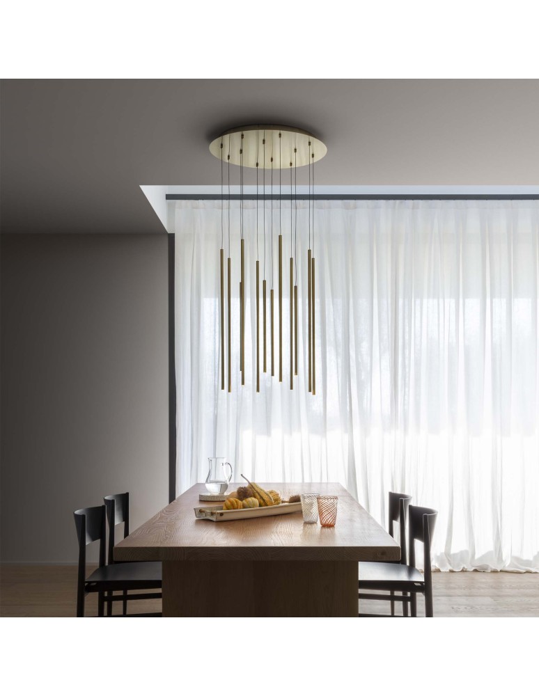 Ideal Lux Lampa Wisząca LOOK LED SP12 ROUND DROP D16 ON-OFF OT 3000K Mosiądz 263663