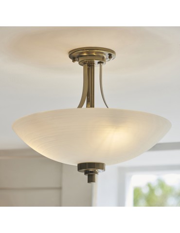 Endon Welles Sufitowa/Plafon 3xE27 Powłoka z Antycznego Mosiądzu i Białe Szkło WELLES-3AB - product 2