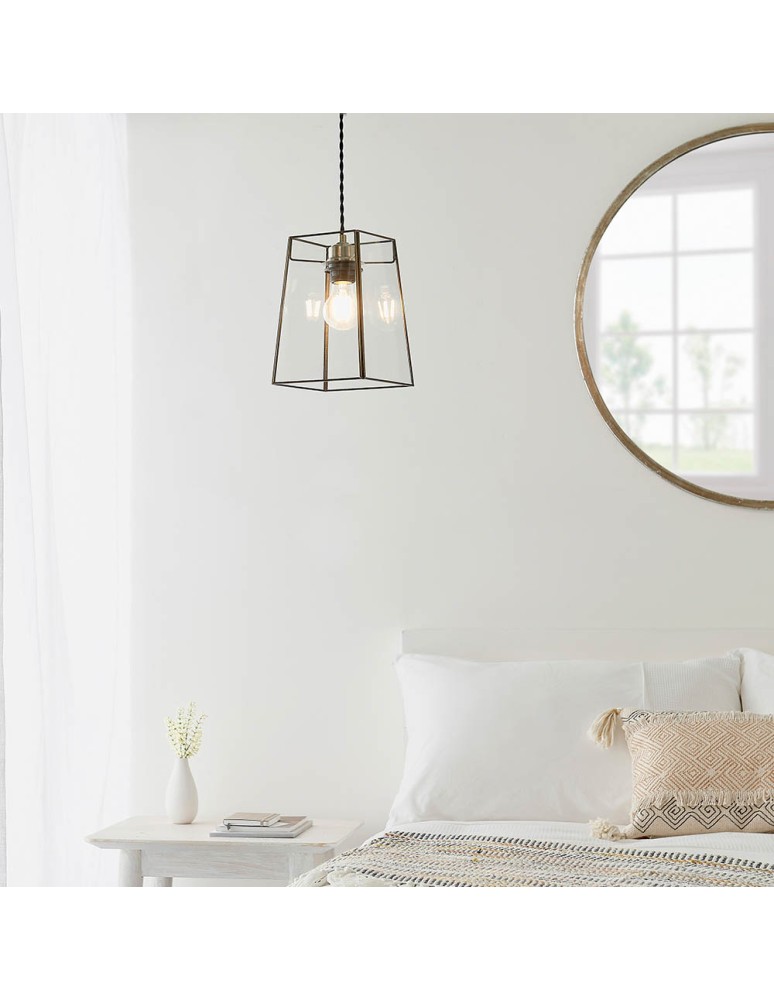 Endon Beaumont Wisząca Easyfit 1xE27 Przezroczyste Szkło i Powłoka z Antycznego Mosiądzu 60892
