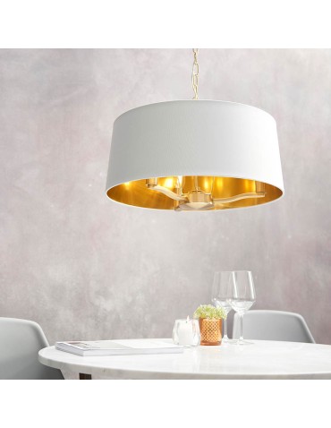 Endon Harvey Wisząca 3xE14 Szczotkowane Satynowe Złote Wykończenie i Biała Tkanina w Stylu Vintage 67667 - product 2