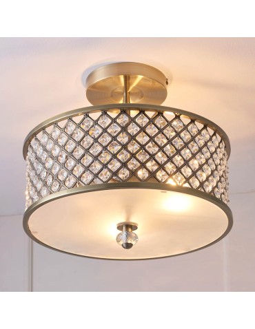 Endon Hudson Sufitowa/Plafon 3xE27 Powłoka z Antycznego Mosiądzu i Przezroczysty Kryształ 70558 - product 2