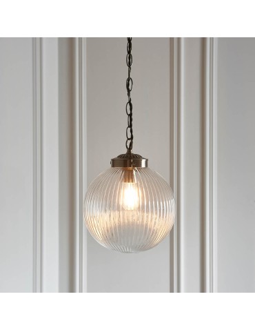 Endon Brydon Wisząca 1xE27 Powłoka z Antycznego Mosiądzu i Przezroczyste Żebrowane Szkło 71123 - product 2