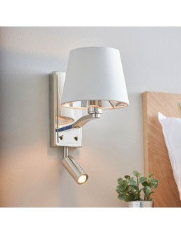 Endon Harvey Ścienna/Kinkiet 1xE14 Powłoka z Jasnego Niklu i Biała Tkanina w Stylu Vintage 73027 - product 2