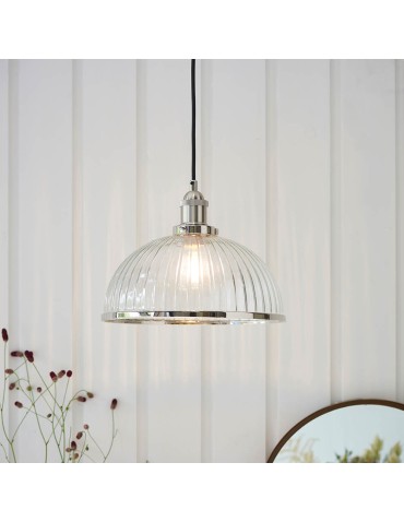 Endon Hansen Wisząca 1xE27 Powłoka z Jasnego Niklu i Przezroczyste Żebrowane Szkło 76713 - product 2