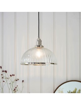 Endon Hansen Wisząca 1xE27 Powłoka z Jasnego Niklu i Przezroczyste Żebrowane Szkło 76713 - product 2