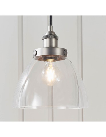 Endon Hansen Wisząca 1xE27 Szczotkowana Srebrna Farba i Przezroczyste Szkło 91738 - product 2