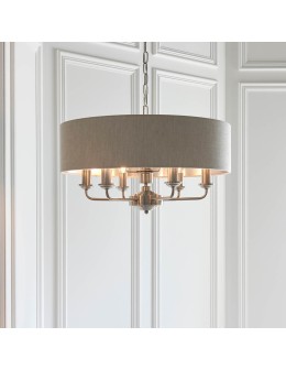 Endon Highclere Wisząca 6xE14 Powłoka ze Szczotkowanego Chromu i Naturalne Płótno 94357 - product 2