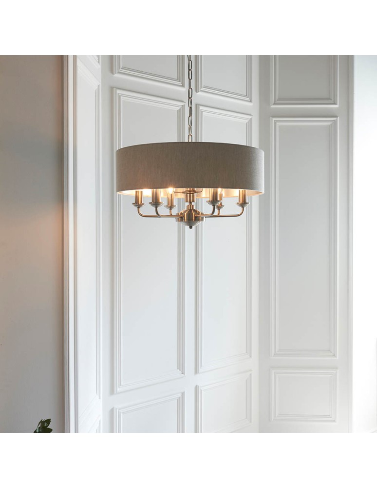 Endon Highclere Wisząca 6xE14 Powłoka ze Szczotkowanego Chromu i Naturalne Płótno 94357