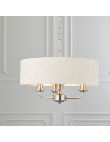 Endon Highclere Wisząca 3xE14 Powłoka ze Szczotkowanego Chromu i Naturalne Płótno 94361 - product 2