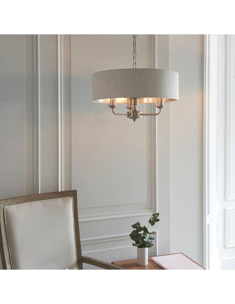 Endon Highclere Wisząca 3xE14 Powłoka ze Szczotkowanego Chromu i Naturalne Płótno 94361