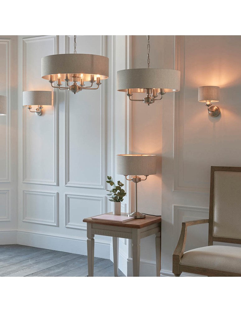 Endon Highclere Wisząca 3xE14 Powłoka ze Szczotkowanego Chromu i Naturalne Płótno 94361