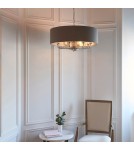 Endon Highclere Wisząca 6xE14 Powłoka z Jasnego Niklu i Tkanina w Kolorze Węgla Drzewnego 94373