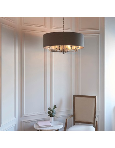 Endon Highclere Wisząca 6xE14 Powłoka z Jasnego Niklu i Tkanina w Kolorze Węgla Drzewnego 94373 - product 2