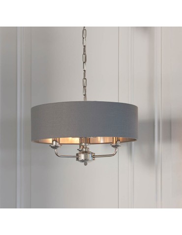 Endon Highclere Wisząca 3xE14 Powłoka z Jasnego Niklu i Tkanina w Kolorze Węgla Drzewnego 94377 - product 2