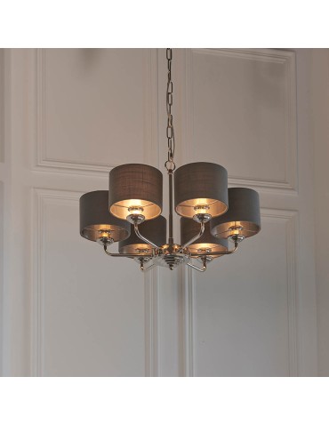 Endon Highclere Wisząca 6xE14 Powłoka z Jasnego Niklu i Tkanina w Kolorze Węgla Drzewnego 94381 - product 2