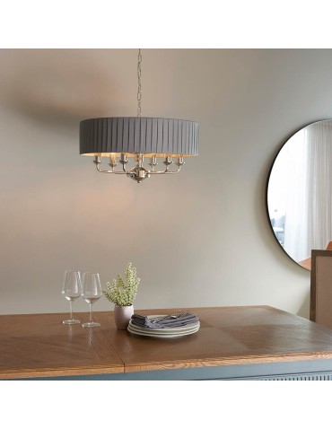 Endon Highclere Wisząca 6xE14 Powłoka z Jasnego Niklu i Tkanina w Kolorze Węgla Drzewnego 94397 - product 2