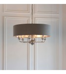 Endon Highclere Wisząca 8xE14 Powłoka z Jasnego Niklu i Tkanina w Kolorze Węgla Drzewnego 94415